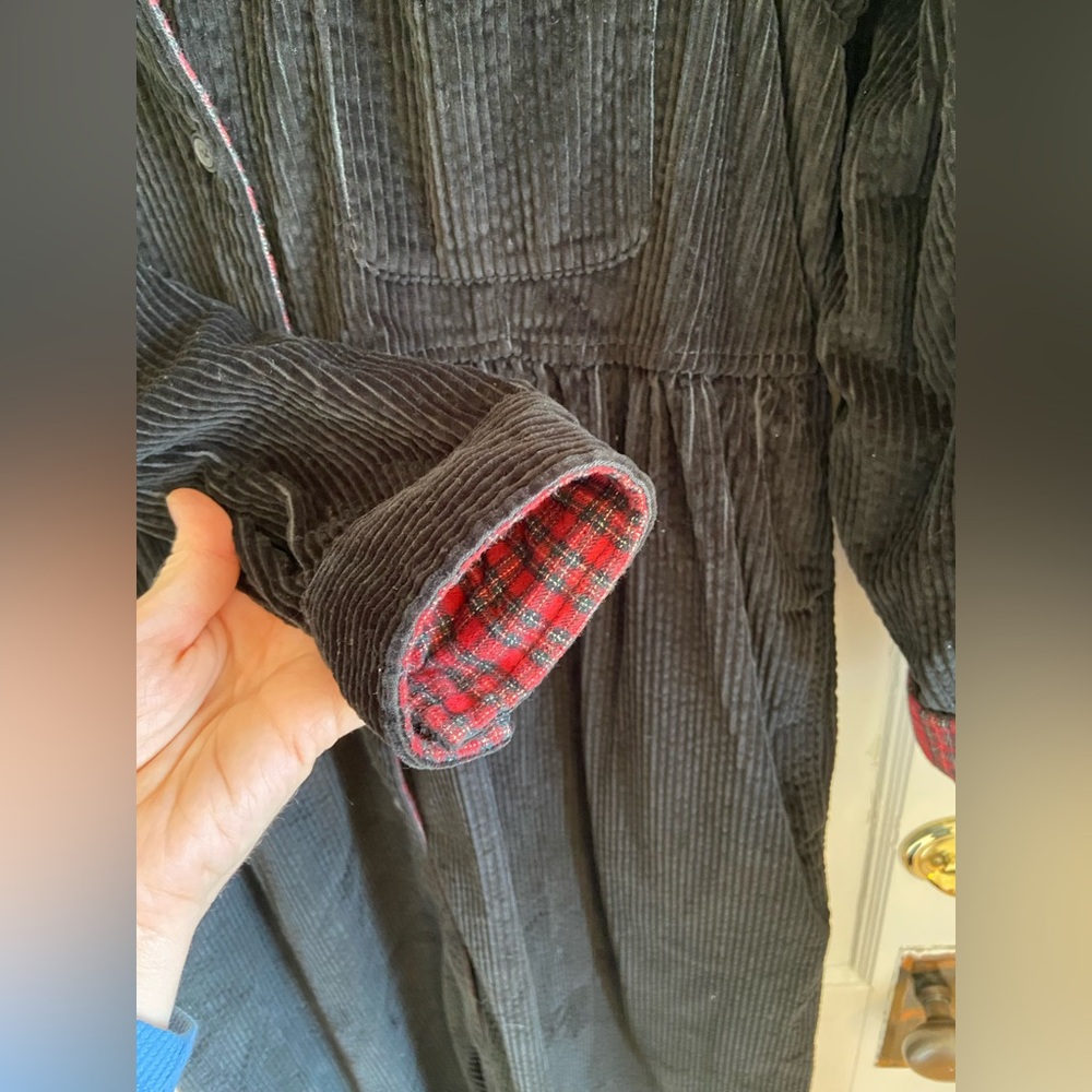 Vintage Eddie Bauer Black Corduroy Maxi Dress Red Plaid Cottagecore Petite Small - Picture 5 of 10